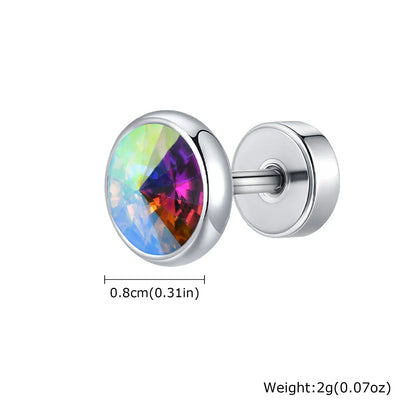 8mm Stainless Steel Screw Back Earrings for Men | Faceted Zircon Studs
