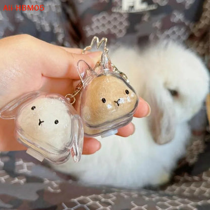 Transparent Rabbit Fur Storage Box Keychain | Pet Memorial Keepsake