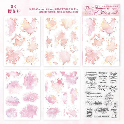Watercolor Trace Stickers | 10pcs Romance of Watercolor DIY Journal Pack