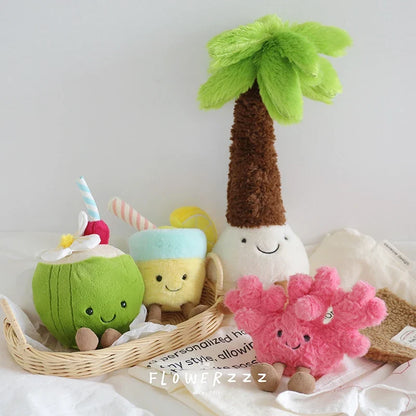 Lemonade Coconut Plush Toy – Very Soft Palm Tree & Red Coral Cartoon Doll, Cute Home Décor & Christmas Gift