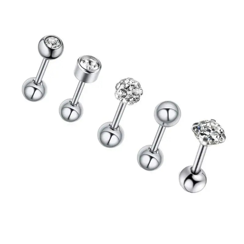 5PCS Heart Tragus Piercing Stud Earring Set | Small Lobe Stud Earrings Cartilage Piercing Helix Jewelry Barbell Stud Piercing Lot