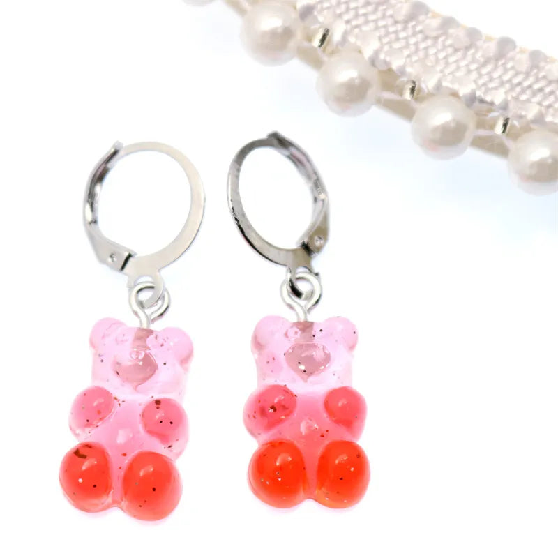 Gradient Bear Dangle Earrings | Cute Sequins Hoop Earrings for Women