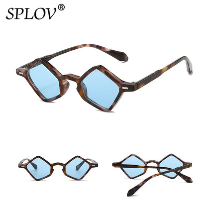 New Fashion Ins Popular Small Polygon Square Sunglasses Women Clear Ocean Lens Shades Men Trending Rivets Sun Glasses UV400