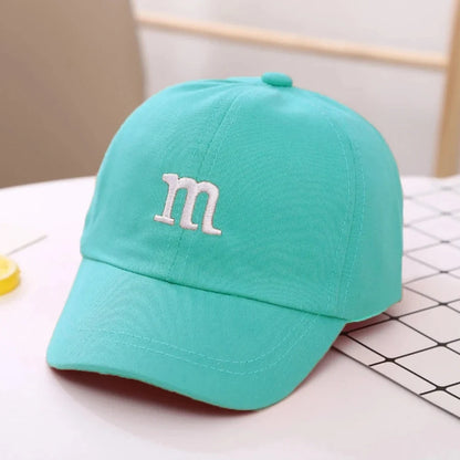 Girls Boys Adjustable Baseball Cap | Kids Sun Hat with M Letter Embroidery