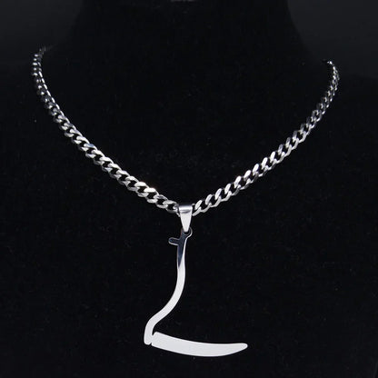 Silver Grim Reaper Sickle Pendant Necklace | Punk Stainless Steel Jewelry for Women