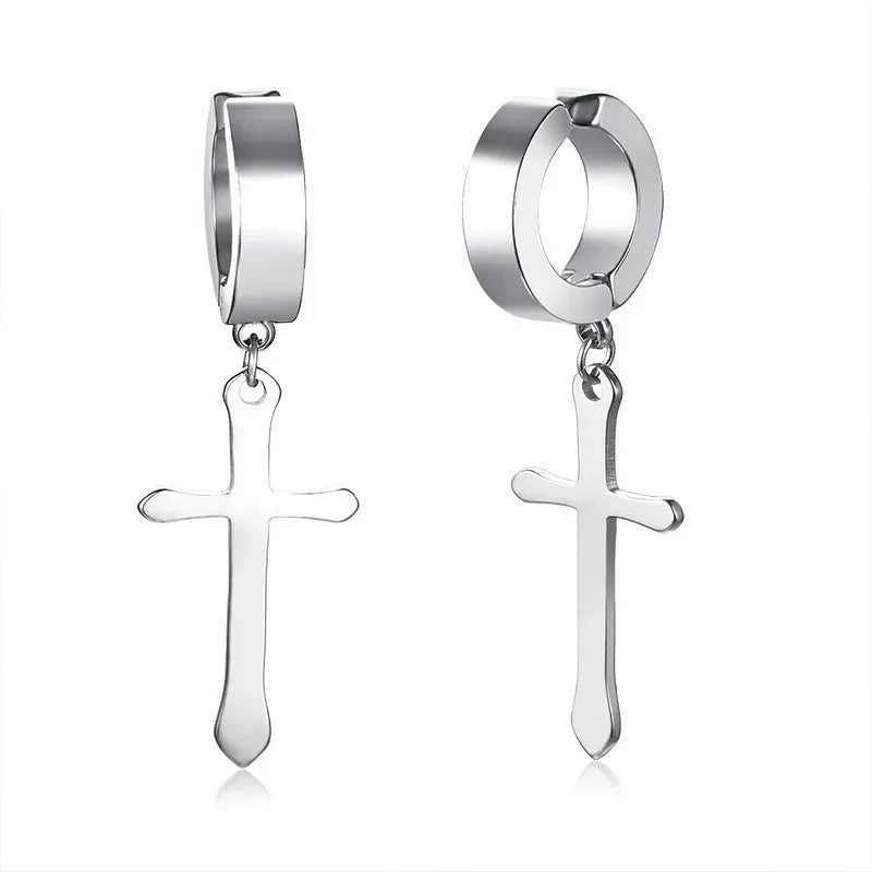 Stainless Steel Cross Earrings for Men | Religious Stud Earrings