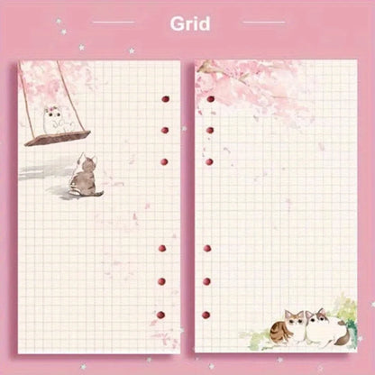 80 Sheets A6 Loose Leaf Paper Refill | Kawaii Cat Sakura Design for Planner Binder