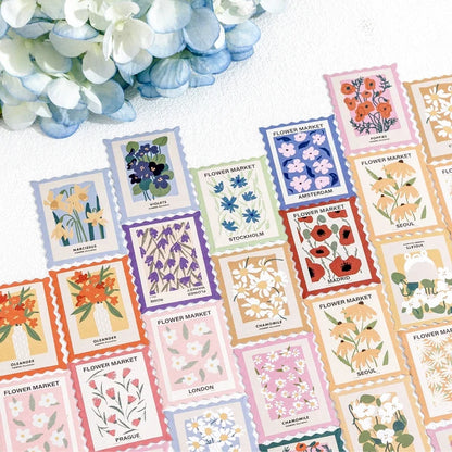 Flower Post Office Decorative Sticker Set | 46pcs Paper Stickers for Scrapbooking and Journaling