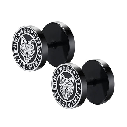 Gothic Norse Viking Runes Stud Earrings for Men | Stainless Steel Punk Jewelry