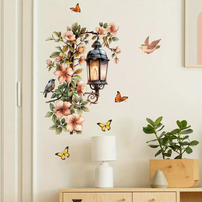 Colorful Flower Pendant Lamp Bird Wall Sticker | Self-Adhesive Home Decal