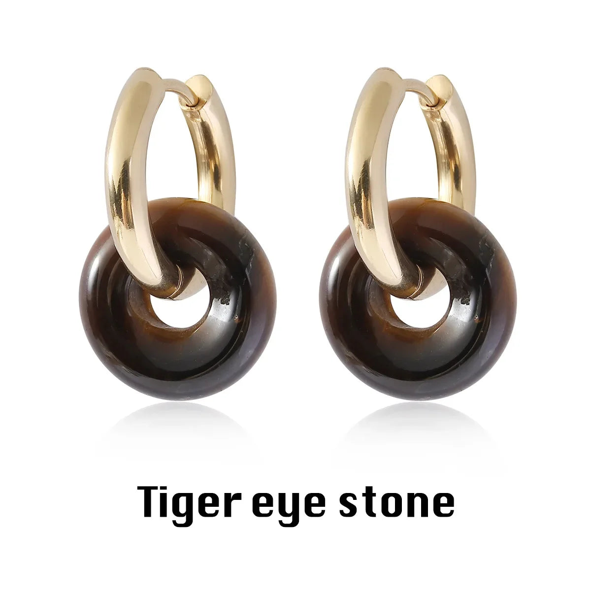 Natural Stone Double Hoop Earrings | Crystal Circle Dangle Drops for Women
