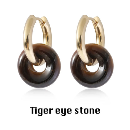 Natural Stone Double Hoop Earrings | Crystal Circle Dangle Drops for Women