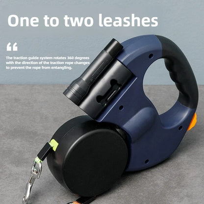 Premium 3M Retractable Double Dog Leash – Reflective 360° Swivel No-Tangle Lead with LED Lights for Small Dogs