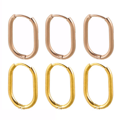 Gold Plated Rectangular Hoop Earrings | 6pcs Stainless Steel Jewelry Findings for DIY
