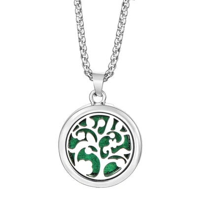 20mm Pattern Insert Perfume Pad Locket Necklace | Stainless Steel Aromatherapy Pendant