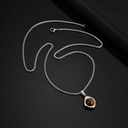 Vnox Tiger Eye Stone Irregular Pendant Necklace | Stainless Steel Natural Stone Jewelry for Men