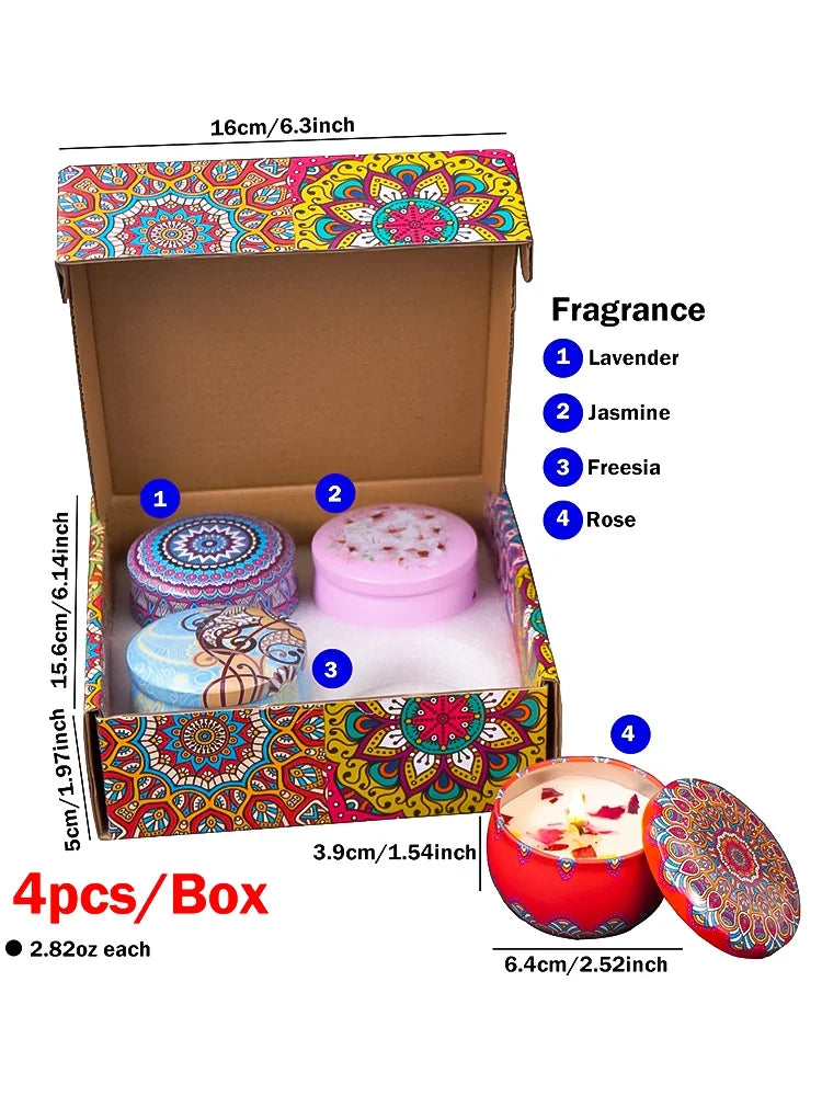 4Pcs/Box Scented Candle Set Gift Islamic Arabian Patterns Fragrance Candle Jar DIY Smokeless Couples Romantic Incense Candles