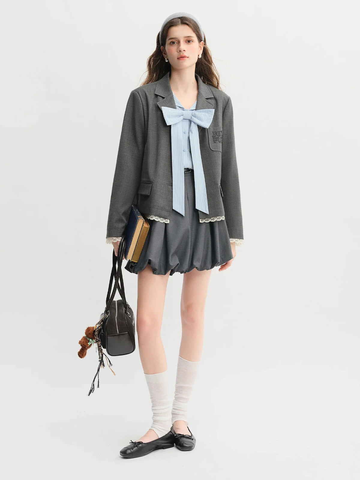 Plus Size Navy Striped Shirt Dress with Bow Autumn Style