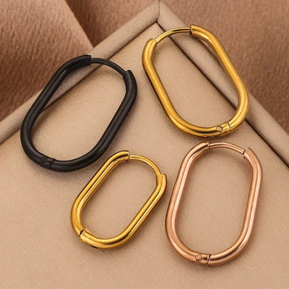 Gold Plated Rectangular Hoop Earrings | 6pcs Stainless Steel Jewelry Findings for DIY
