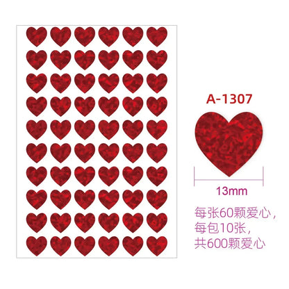 10 Sheets Glitter Heart Stickers | Mini Heart Stickers for DIY Decor
