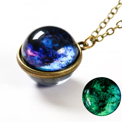 Universe Glass Pendant Necklace | Double-Sided Earth Jewelry for Men Women