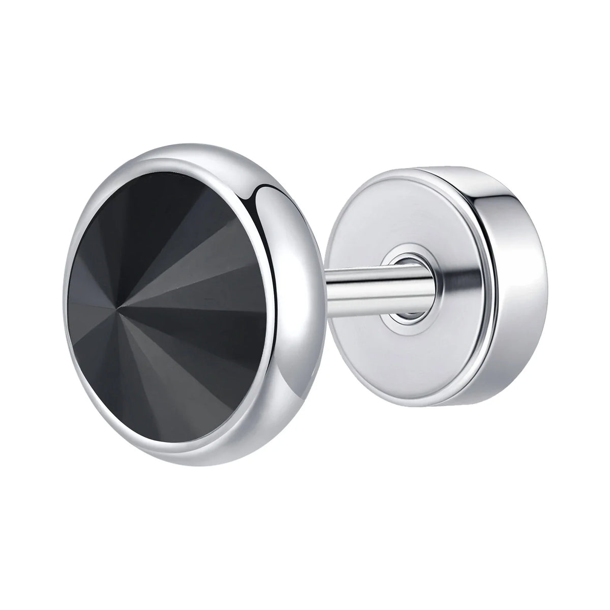 8mm Stainless Steel Screw Back Earrings for Men | Faceted Zircon Studs