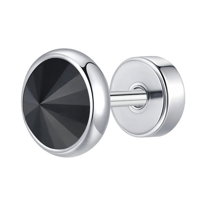 8mm Stainless Steel Screw Back Earrings for Men | Faceted Zircon Studs