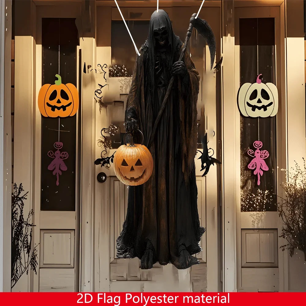 2D Halloween Horror Evil Pumpkin Man hanging Background Cloth Halloween Terror Atmosphere Indoor and Outdoor Decoration Supplies