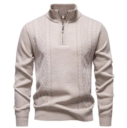 Winter Fleece-Lined Stand Collar Half-Zip Pullover Knitted Sweater for Men,Multi-Color Versatile Casual  Men's Knit Sweater