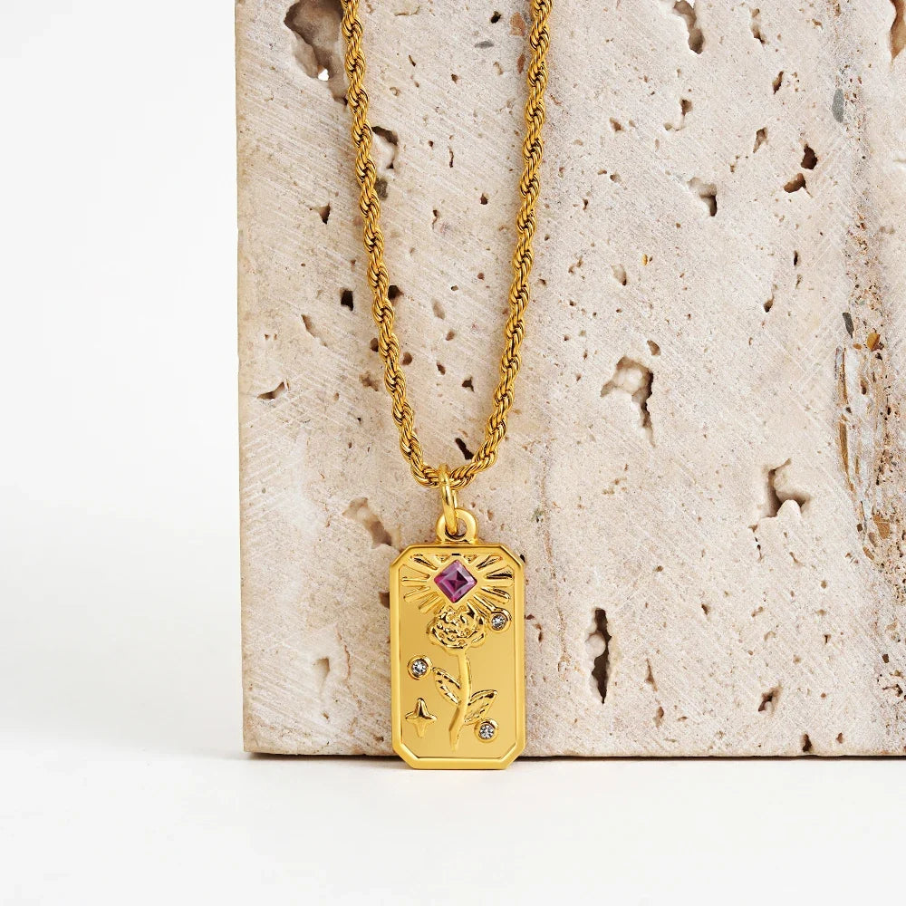 Vintage Gold Pendant Necklace | Hammered Moon Star Stainless Steel Jewelry
