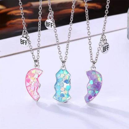 3 Pcs/set Best Friends Pendant Necklace For Woman Magnetic Adjustable Rainbow Daisy Lover Broken Heart Chain BFF Jewelry Gifts