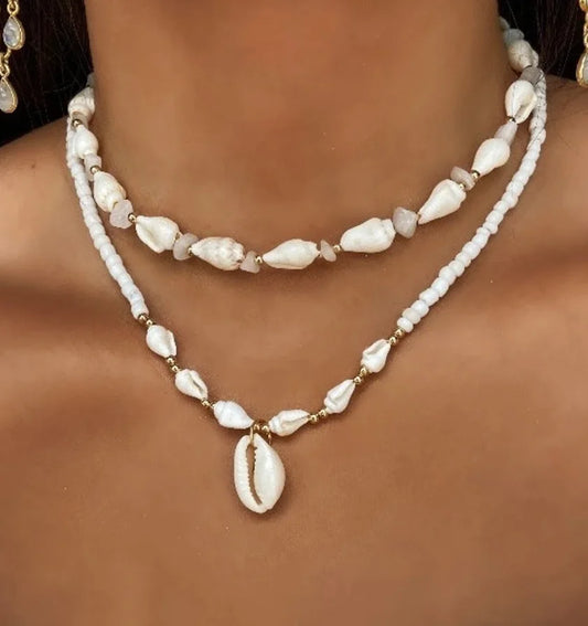 White Glass Seed Bead with Beaded Conch Shells Necklace | Classic Choker for Women