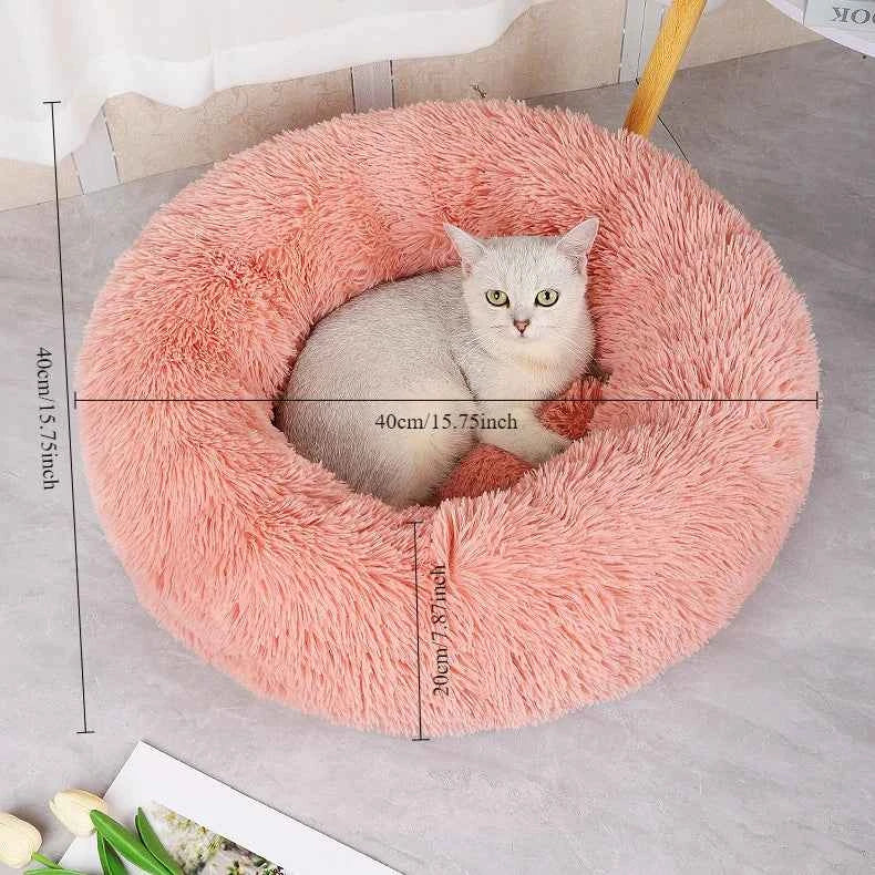 Round pet bed for anxious pets - Plush and calming
