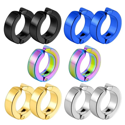 Stainless Steel Cuff Earrings for Men | Non Piercing Clip On Hoop Set