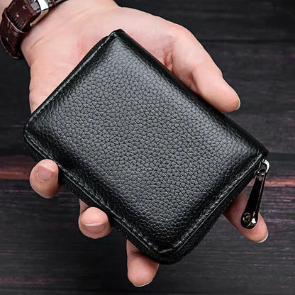 Business Card Holder Wallet | PU Leather Credit Card Case with Zipper Closure