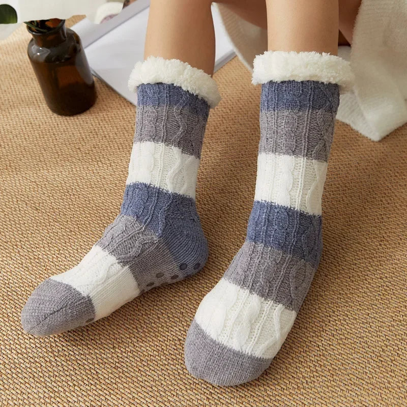 Womens Fuzzy Thermal Sock Plush Grip Hemp Winter Soft Female Home Indoor Warm Bedroom Non slip fluffy Thick Slipper Floor Sock