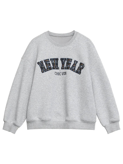 Letter Print Fleece Sweatshirt Casual Warm Pullover