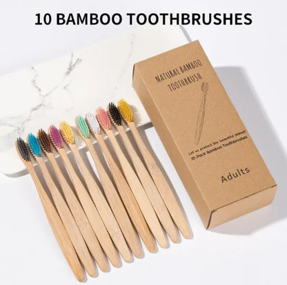 Single Cowhide Wrapped Bamboo Toothbrush Set Natural and Environmentally Friendly Bamboo Toothbrush Tablet One Box of 10 P
