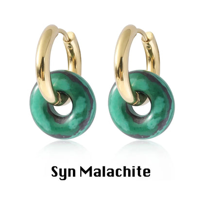 Natural Stone Double Hoop Earrings | Crystal Circle Dangle Drops for Women