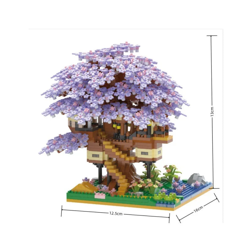 Pink cherry tree house building micro-particle building block classic model girl series difficult assembly toys