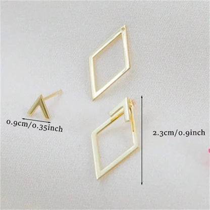 FTCY Geometric Square Stud Earrings | Double-layer Detachable Triangle Earrings for Women