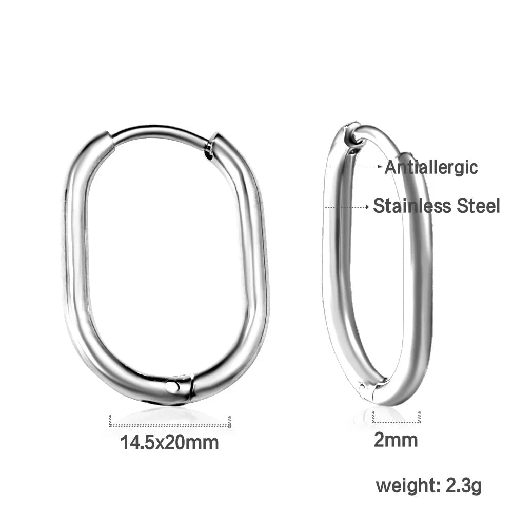 LUXUKISSKIDS Stainless Steel Oval Hoop Earrings | Fashion Geometric Clips for Women