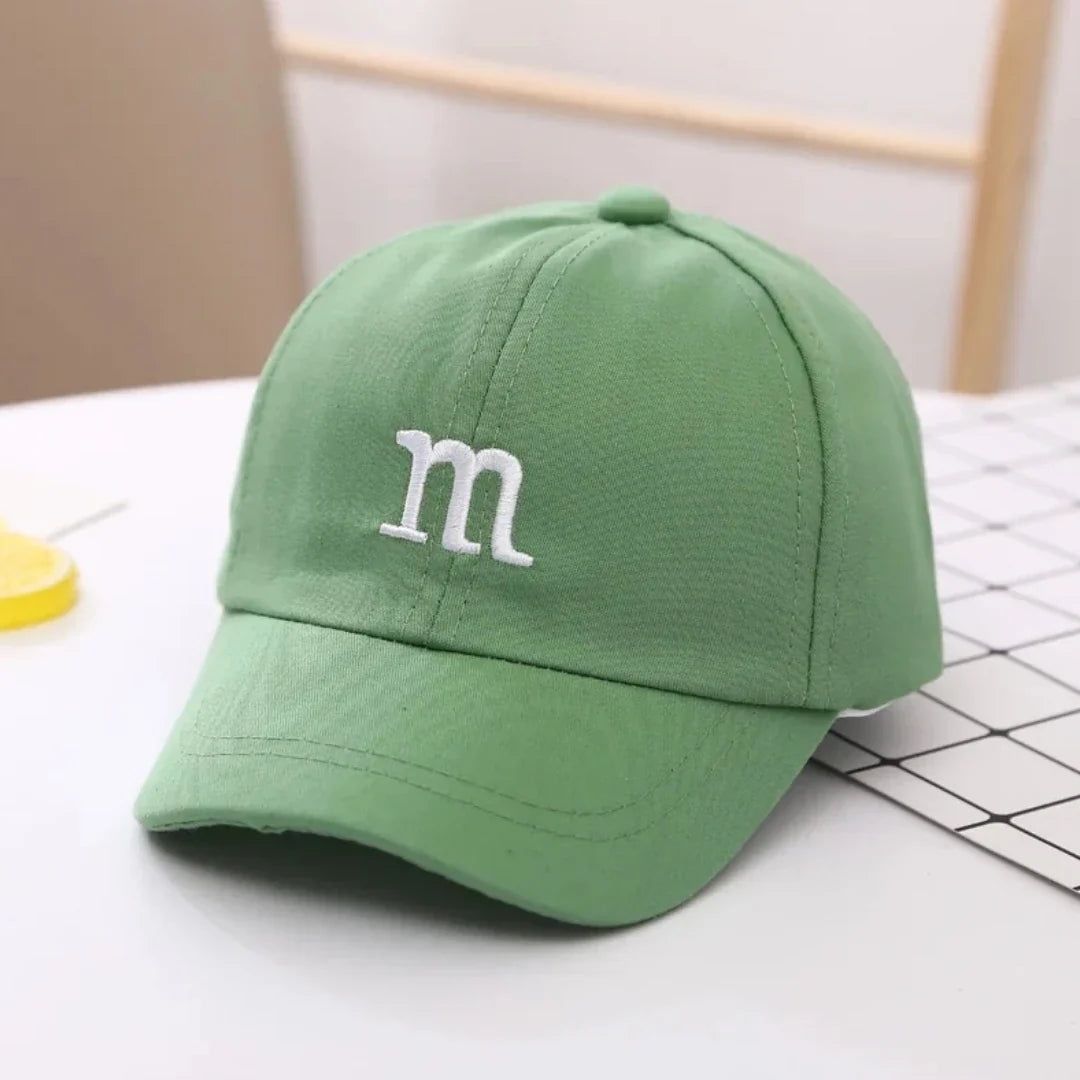 Girls Boys Adjustable Baseball Cap | Kids Sun Hat with M Letter Embroidery