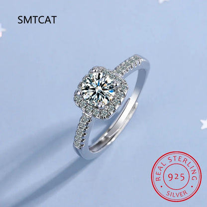1CT 2CT 3CT Moissanite Engagement Ring | Sterling Silver Halo Bridal Set
