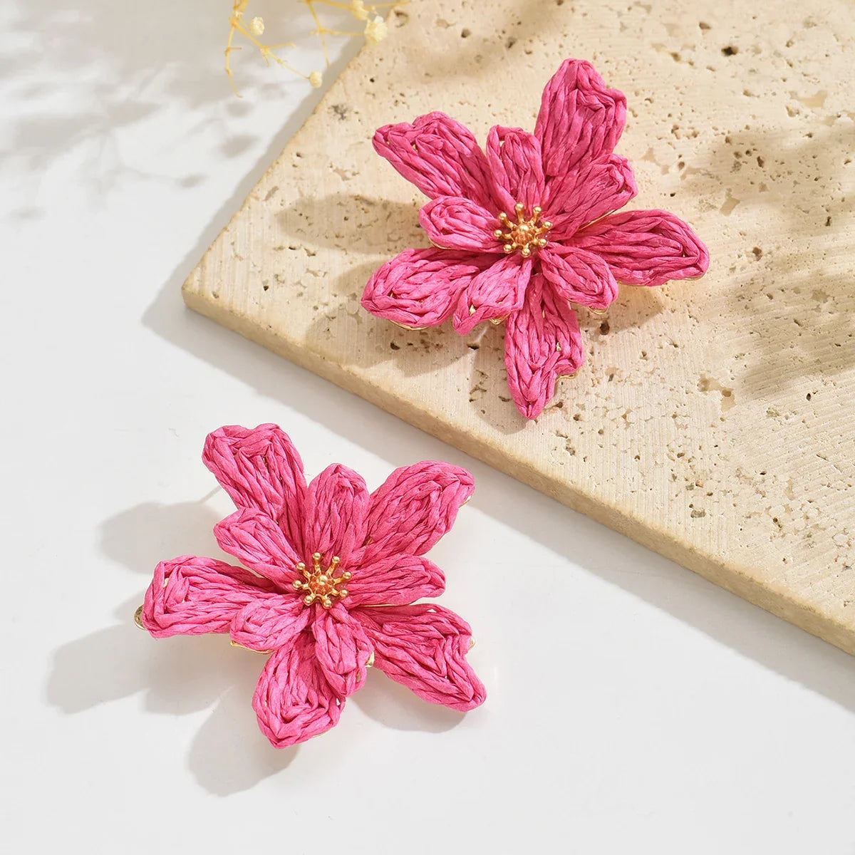 Boho Handmade Raffia Flower Earrings | Unique Summer Floral Drop Earrings for Women