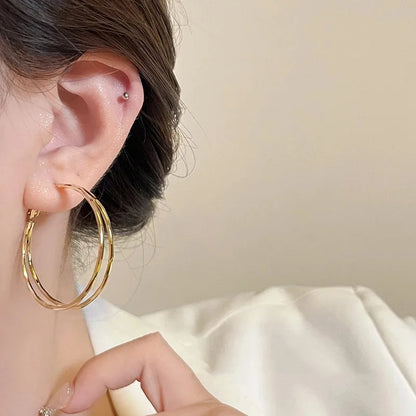 Oversize Gold Plated Hoop Earrings | Simple Thick Round Circle Stainless Steel Hoops for Women