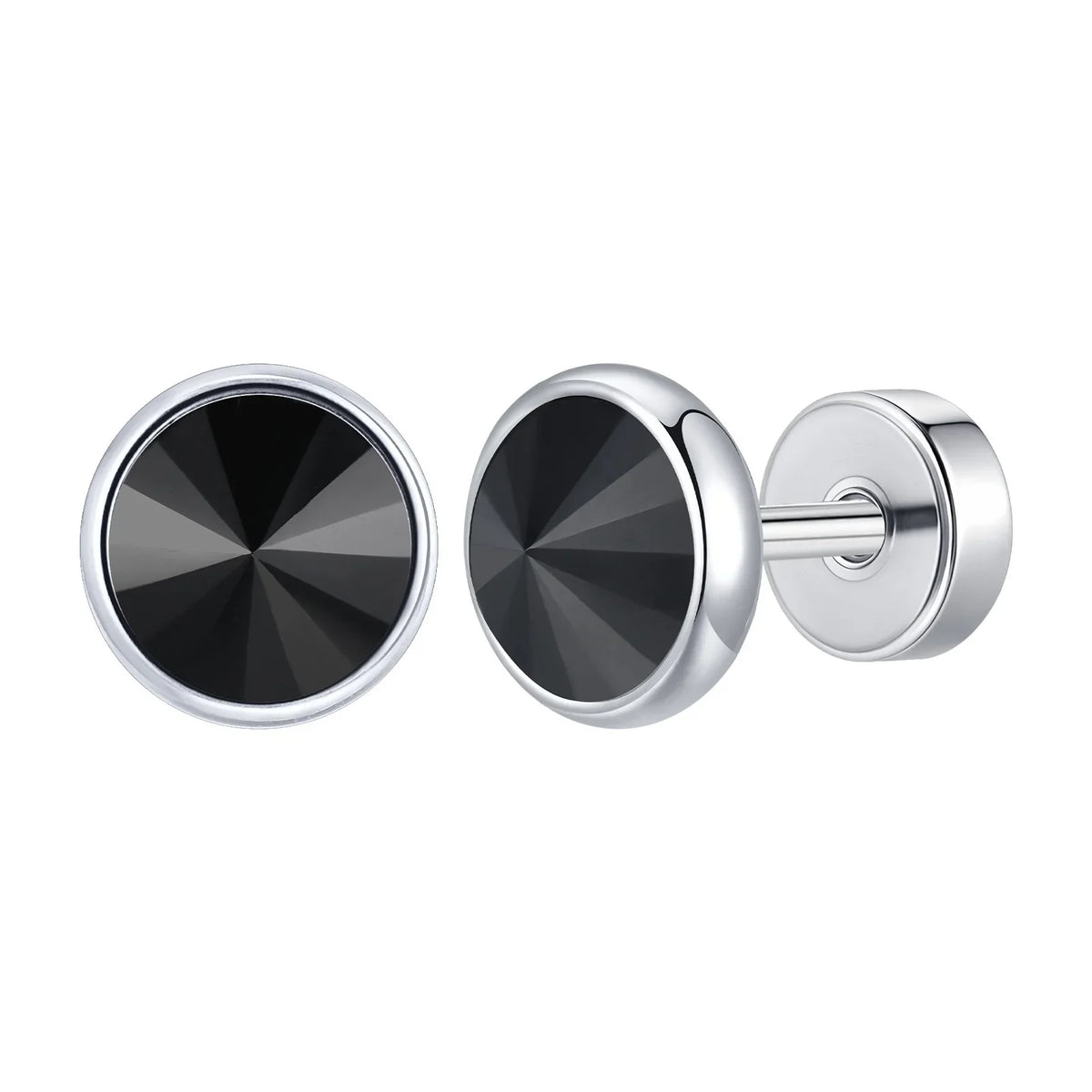 8mm Stainless Steel Screw Back Earrings for Men | Faceted Zircon Studs