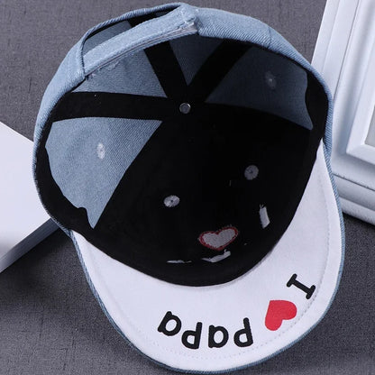 Baby Denim Baseball Cap with I Love Mama Lettering | Summer Hat for Boys and Girls