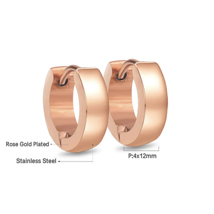 Solid Smooth Hoop Earrings Rosegold Black Stainless Steel Simple Round Ear Clips | Unisex Fashion Jewelry