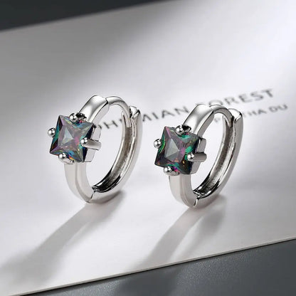 925 Silver Square Zircon Stud Earrings | Classic Geometric Jewelry for Women